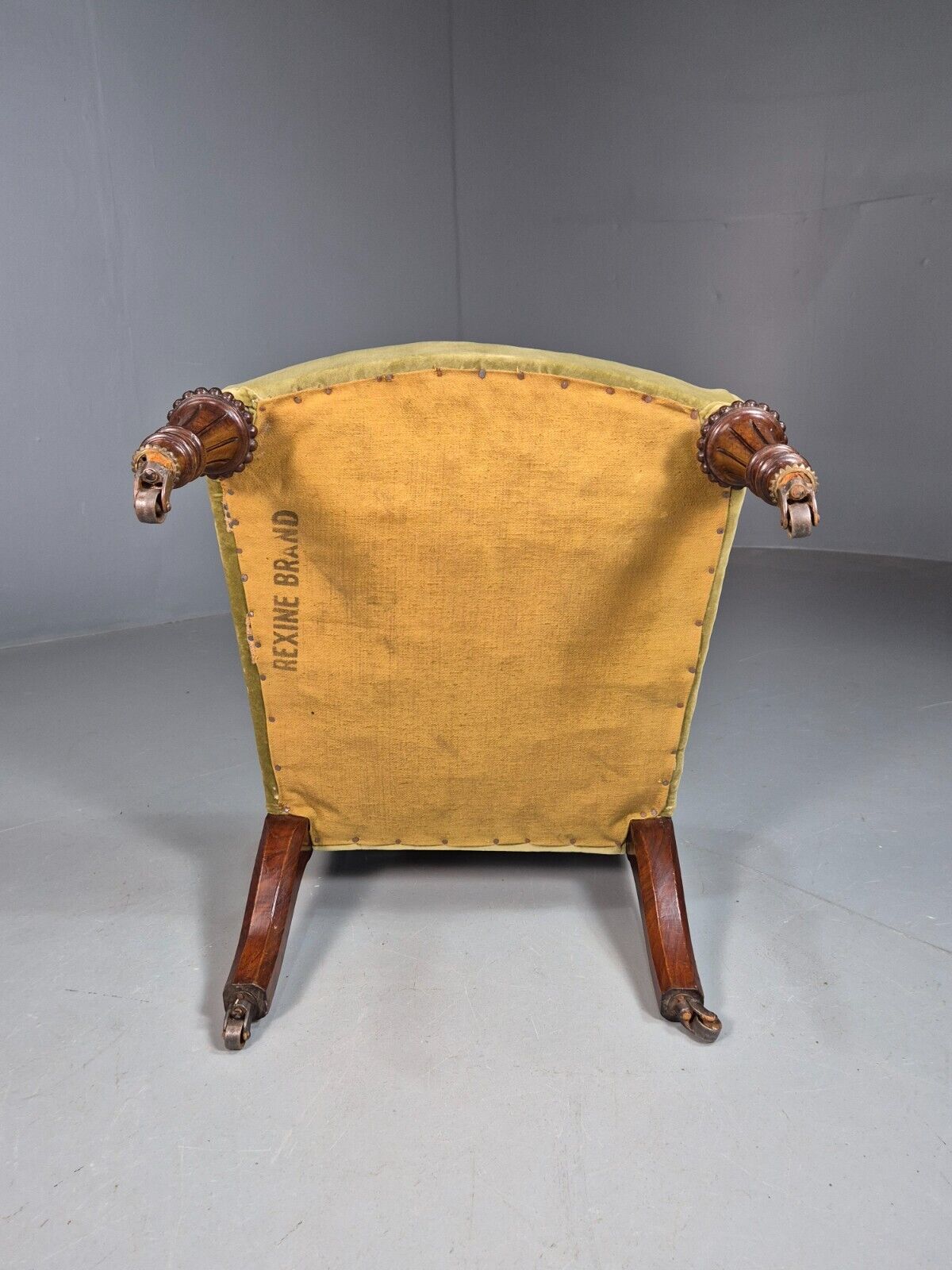Vintage Lounge Chair Green Velour Oak Frame Parlour Suite Edwardian EB8207 VCLO - UKDK FURNITURE