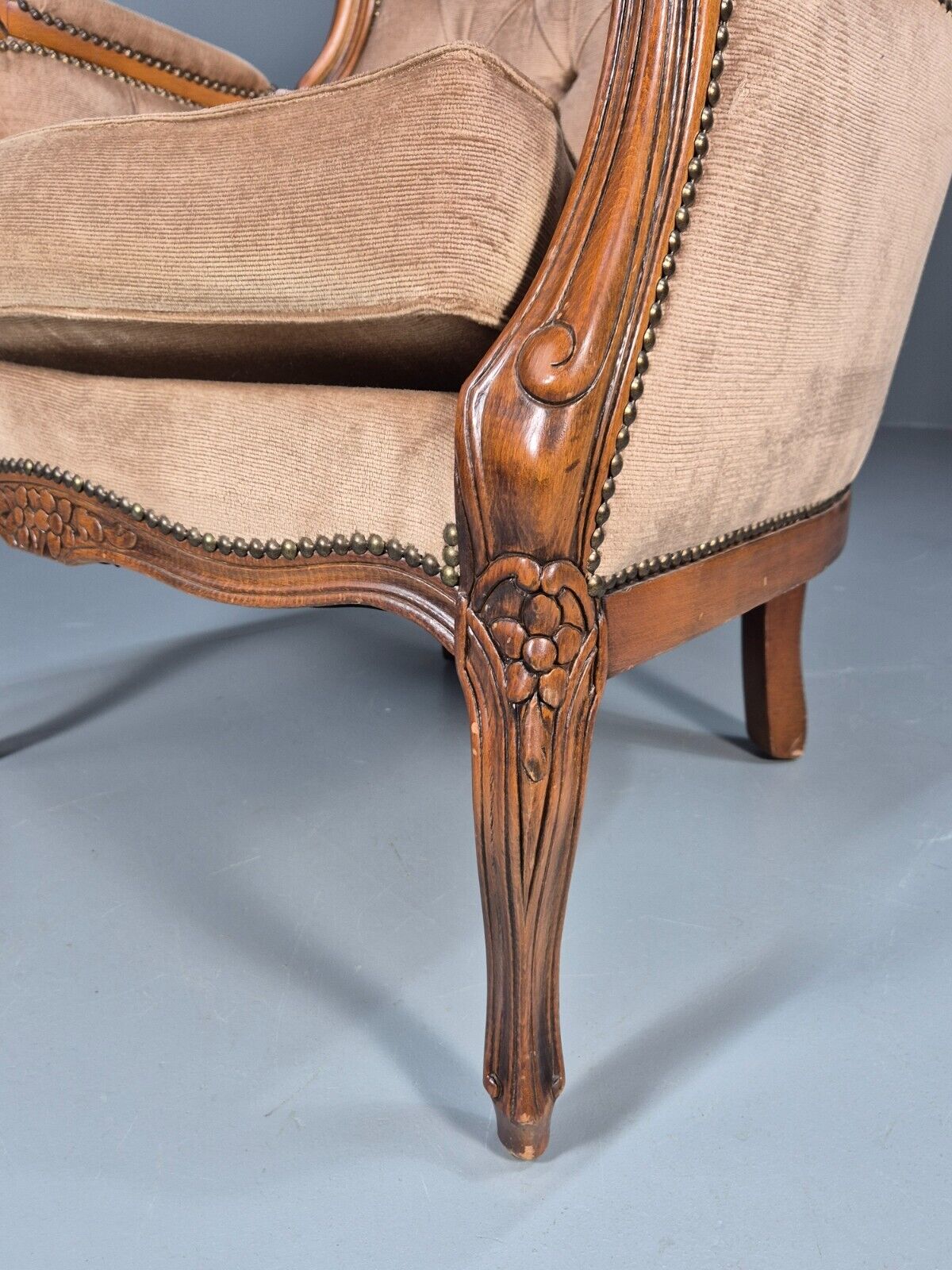 Vintage Danish Lounge Chair Beige Velour Beech Antique French Style EB8926 VCLO - UKDK FURNITURE