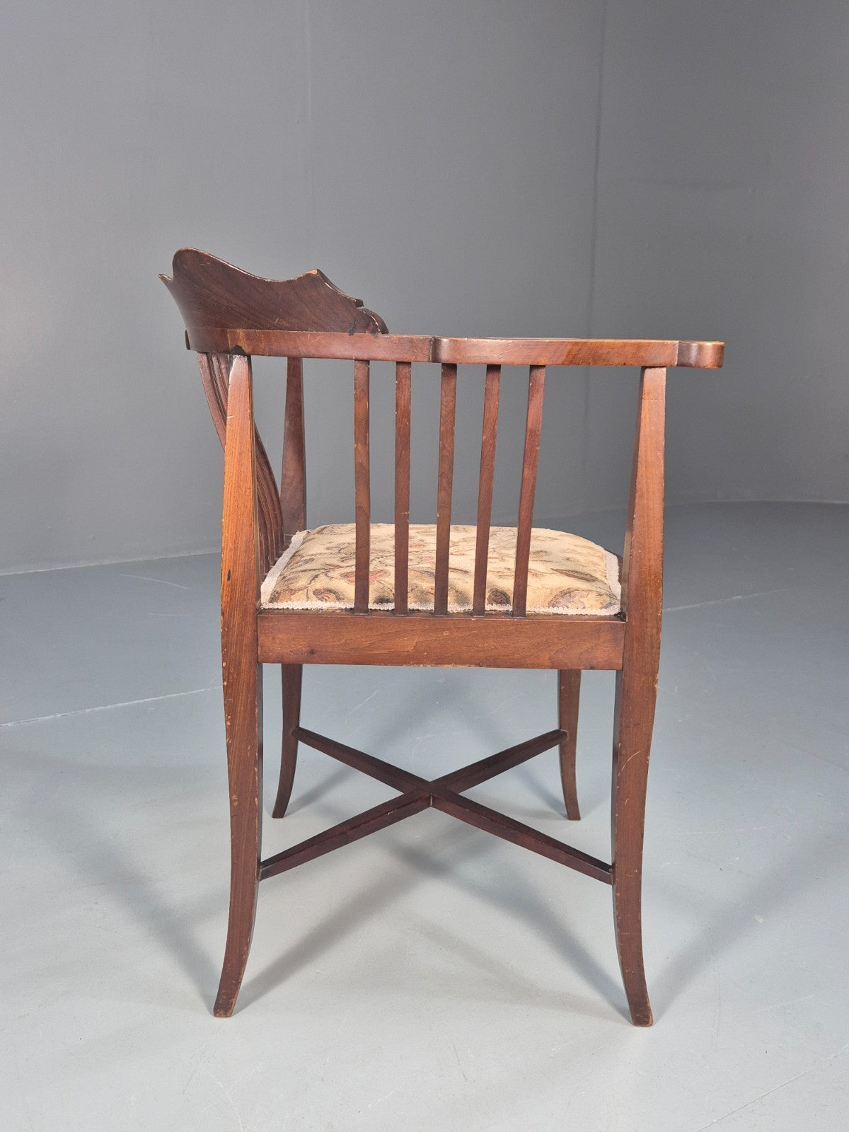 Edwardian Inlaid Corner Chair Mahogany Boxwood and Ivorine Antique EB10642 VDIN8