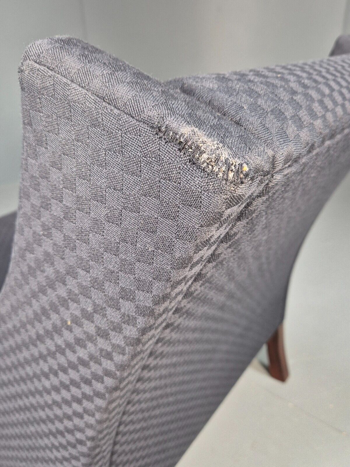 Vintage Danish Lounge Chair Blue Check Cotton 1960s Retro MCM EB8694 MNOR - UKDK FURNITURE