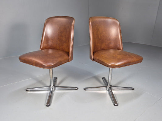 2 Vintage Swivel Dining Cafe Chairs Brown Vinyl 1960s Retro EB8906 MDIN - UKDK FURNITURE