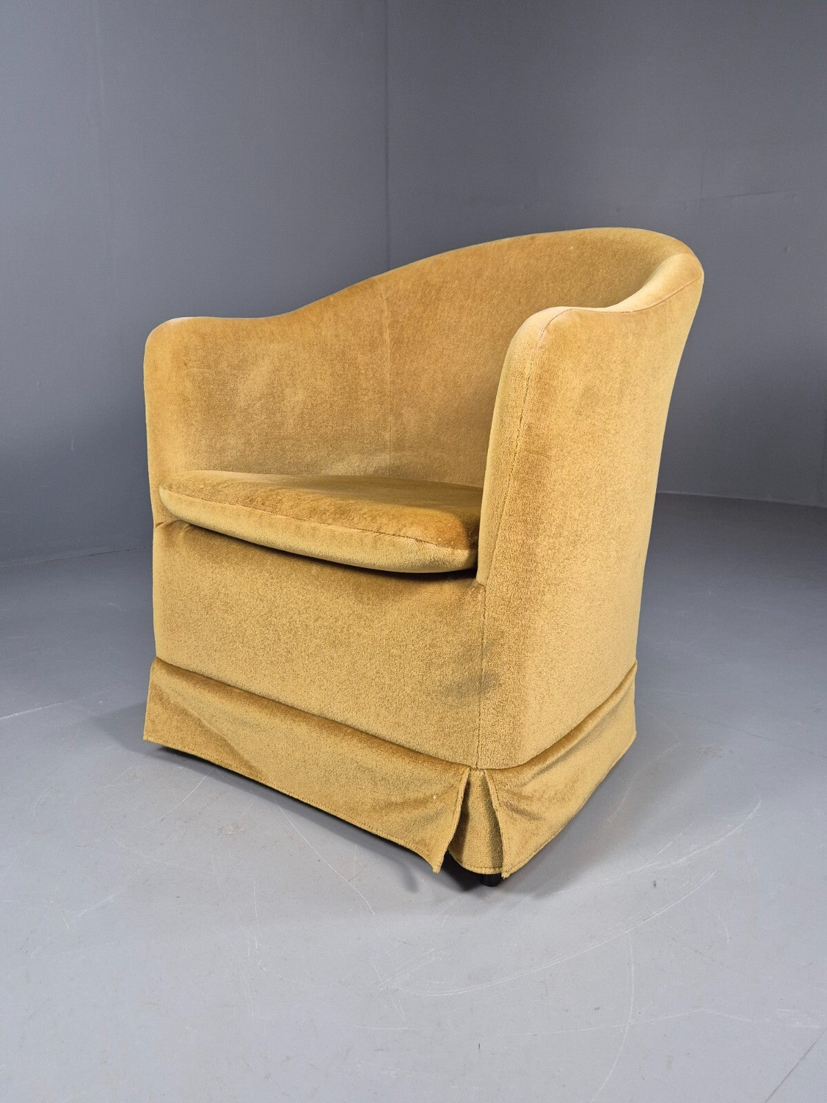 Vintage Danish Gold Velour Tub Chair Deco Stylings Skirted 1980s EB9007 VCLO - UKDK FURNITURE