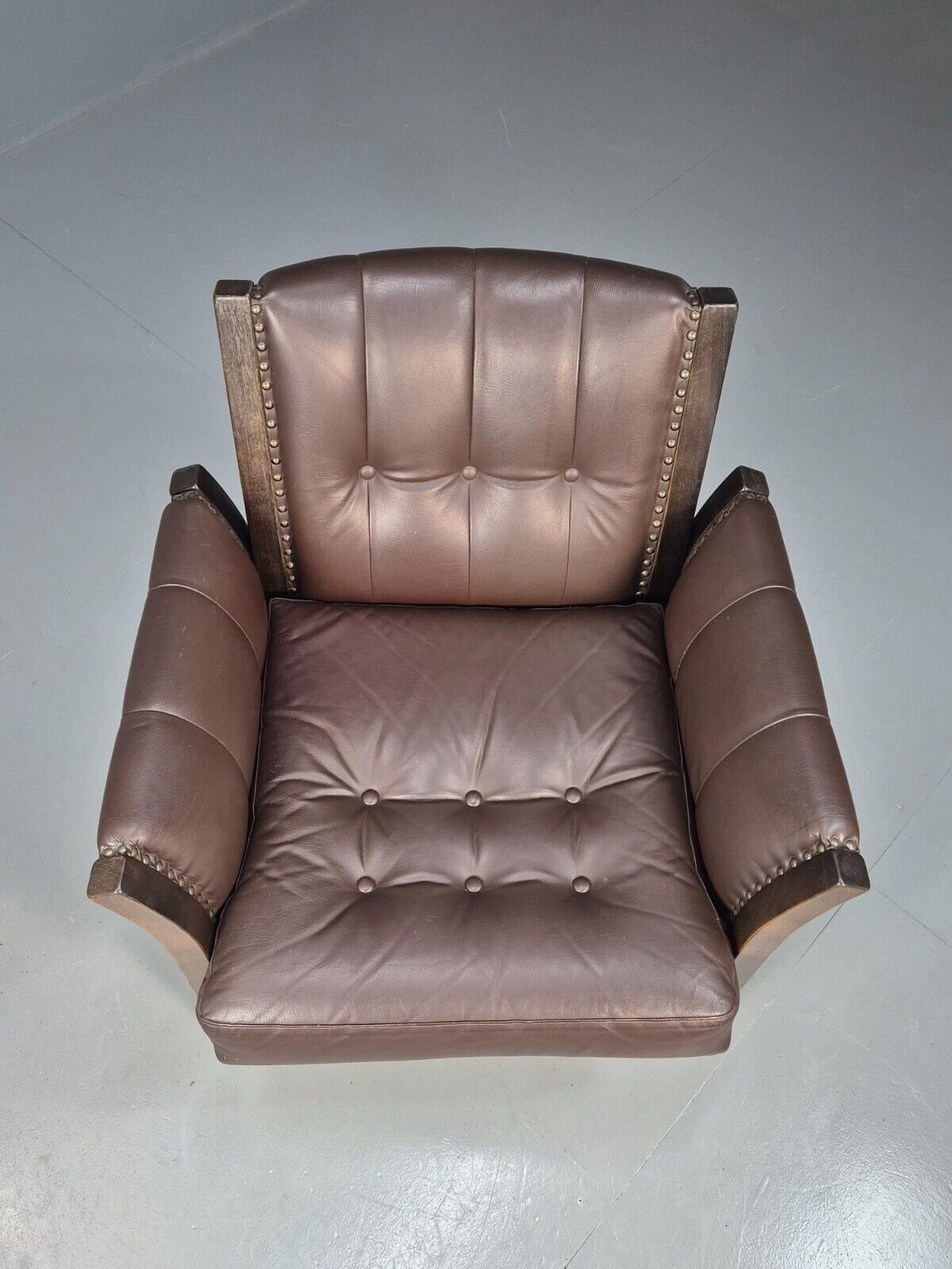 Vintage Danish Lounge Chair Brown Leather Beech Frame Antique Style EB8493 VLEA - UKDK FURNITURE