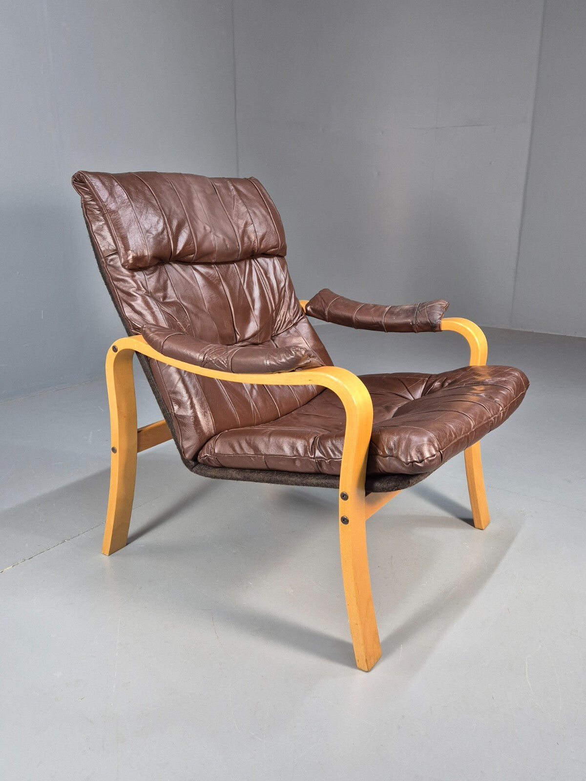 Brown Leather Bentwood Armchair Danish Modern Design Mid Century EB9248 MBEN - UKDK FURNITURE