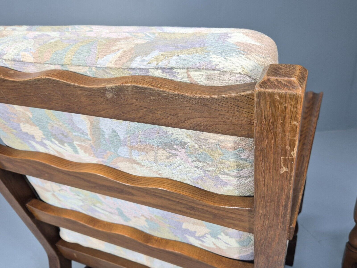 2 Vintage Danish Lounge Chairs Floral Beige Cotton Oak Frame Baroque EB8952 VCLO - UKDK FURNITURE