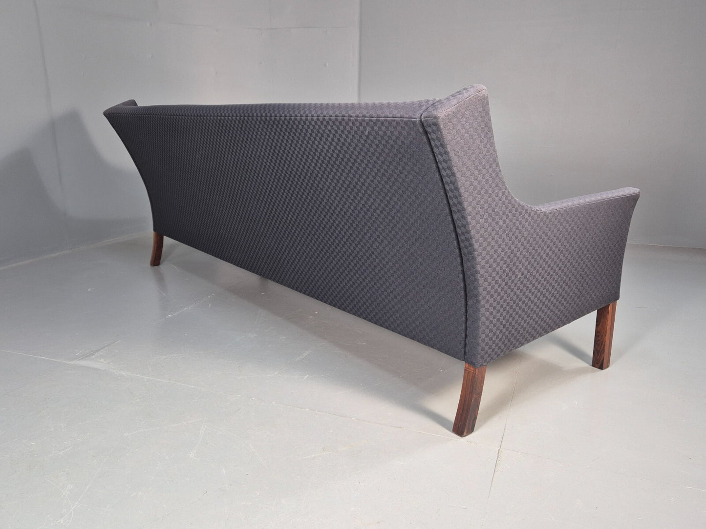 Vintage Danish 3 Seat Sofa Blue Check Cotton Mogensen MCM 1960s EB8589 M3SS - UKDK FURNITURE