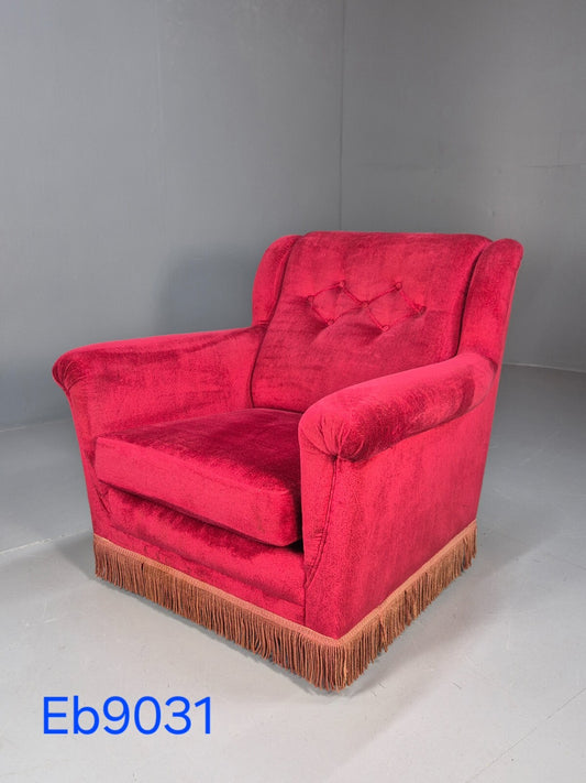 A Vintage Danish Lounge Chair Deep Red Velvet Velour 1960s Retro EB9031 MNOR - UKDK FURNITURE