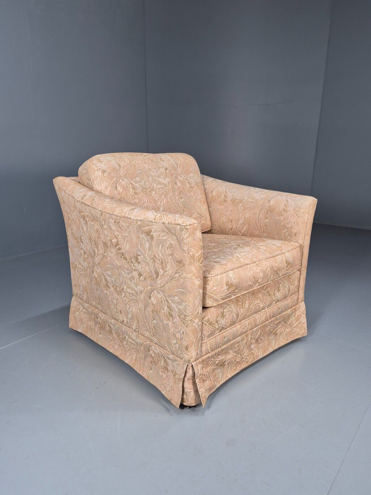 Vintage Danish Lounge Chair Peach Floral Upholstery 1970s Retro EB8974 VCLO - UKDK FURNITURE