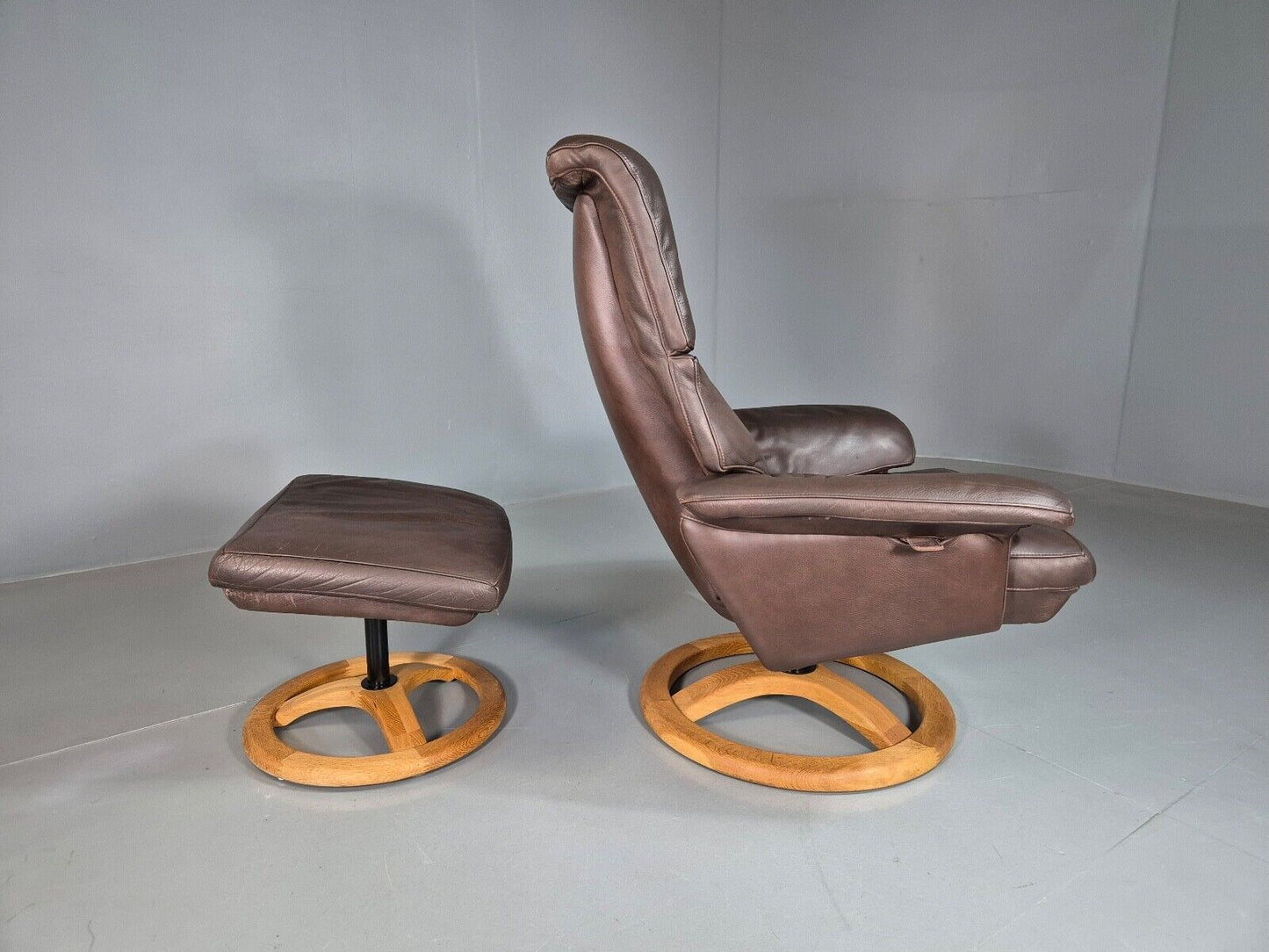 Vintage Danish Swivel Lounge Chair Footstool Brown Leather Retro EB7507 MSWI - UKDK FURNITURE