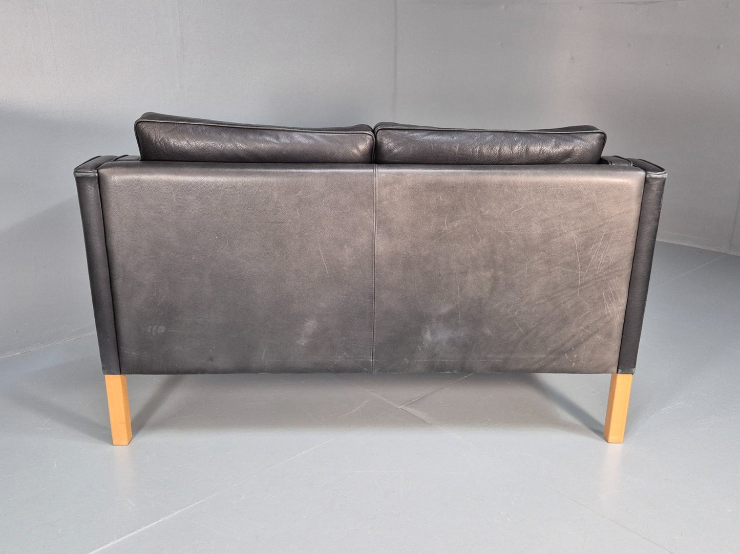 Mid Century Stouby Eva Two Seater Sofa Vintage Danish Black Leather EB10108 M2SS19