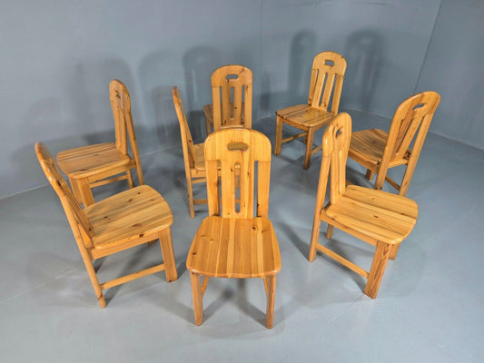8 Vintage Italian Pine Dining Chairs Effezeta 1970s Brutalist Retro EB7928 MDIN - UKDK FURNITURE