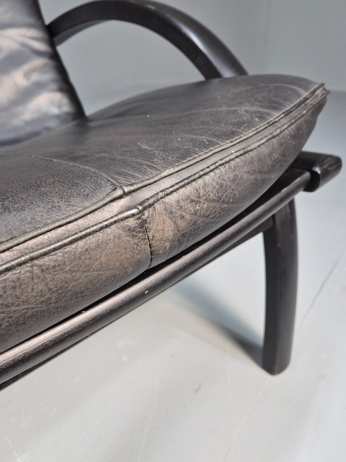 Vintage Danish Bentwood Armchair Black Leather Black Frame Reclining EB8770 MBEN - UKDK FURNITURE