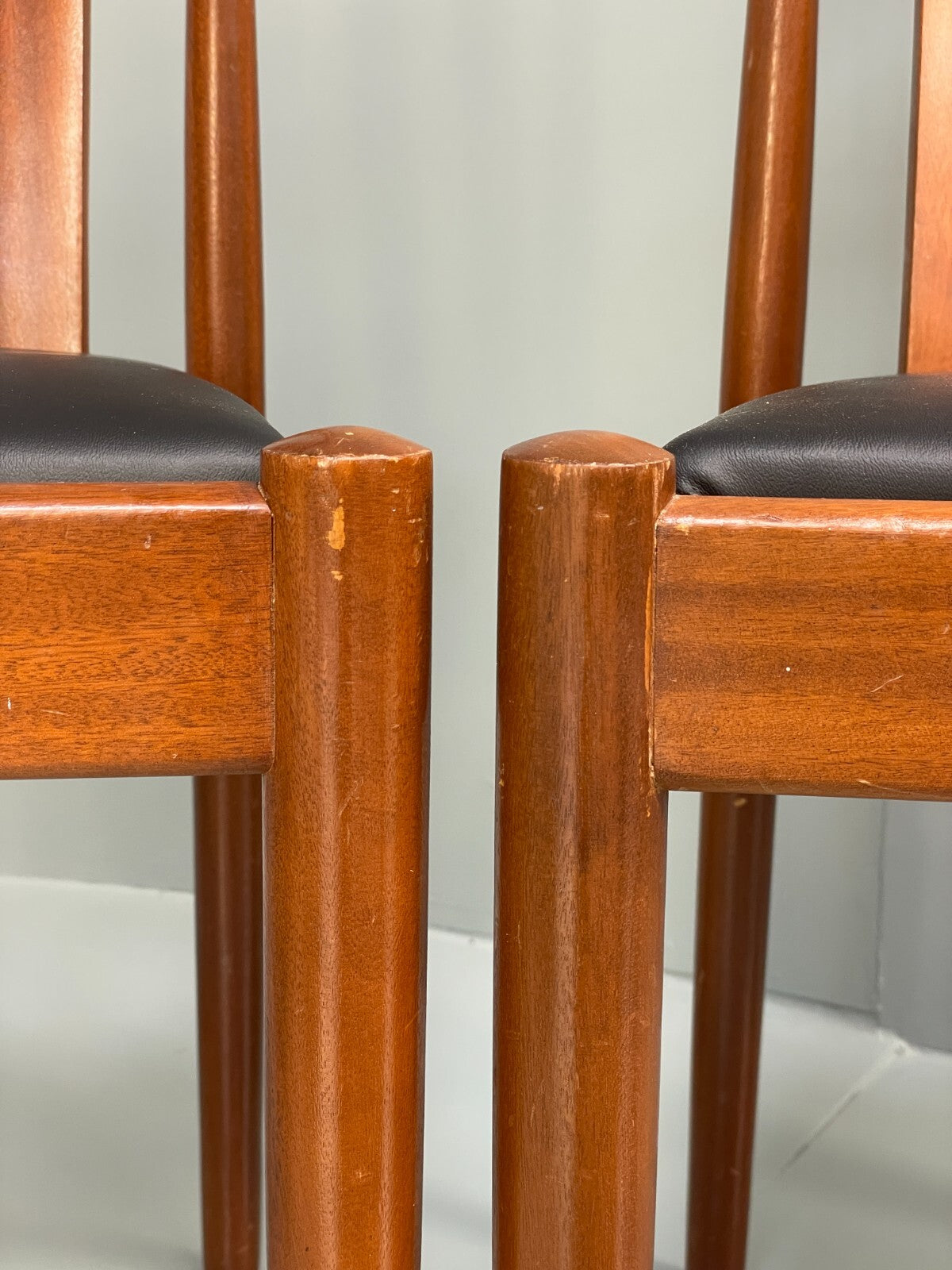 Vintage Meredew Dining Chairs Six Mahogany Teak 1970s Black Vinyl EB9726 MDIN - UKDK FURNITURE