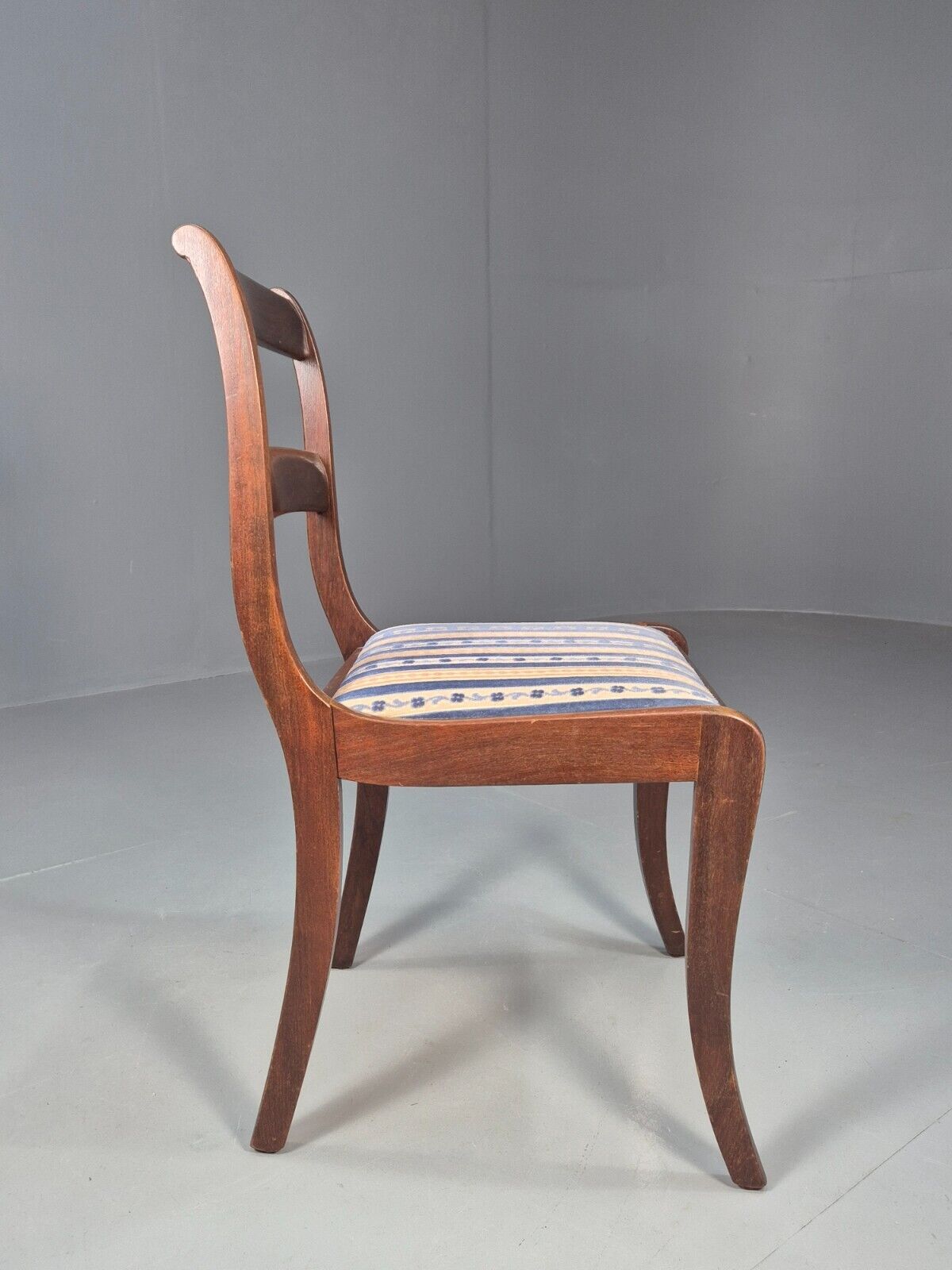 Vintage Danish Dining Chair Blue Striper Mahogany Georgian 20th C EB1479 VDIN - UKDK FURNITURE