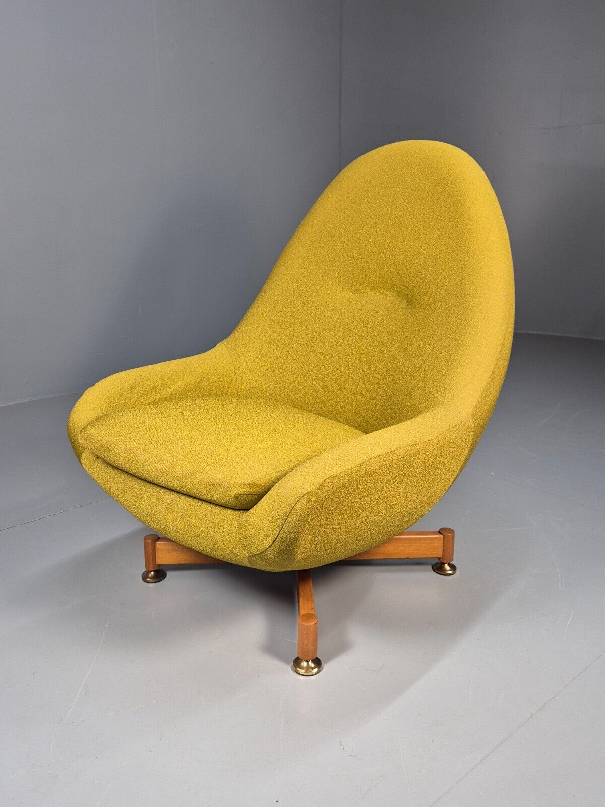 Vintage Greaves Thomas Teardrop Swivel Chair, Yellow Stretch Cover EB9222 MSWI - UKDK FURNITURE