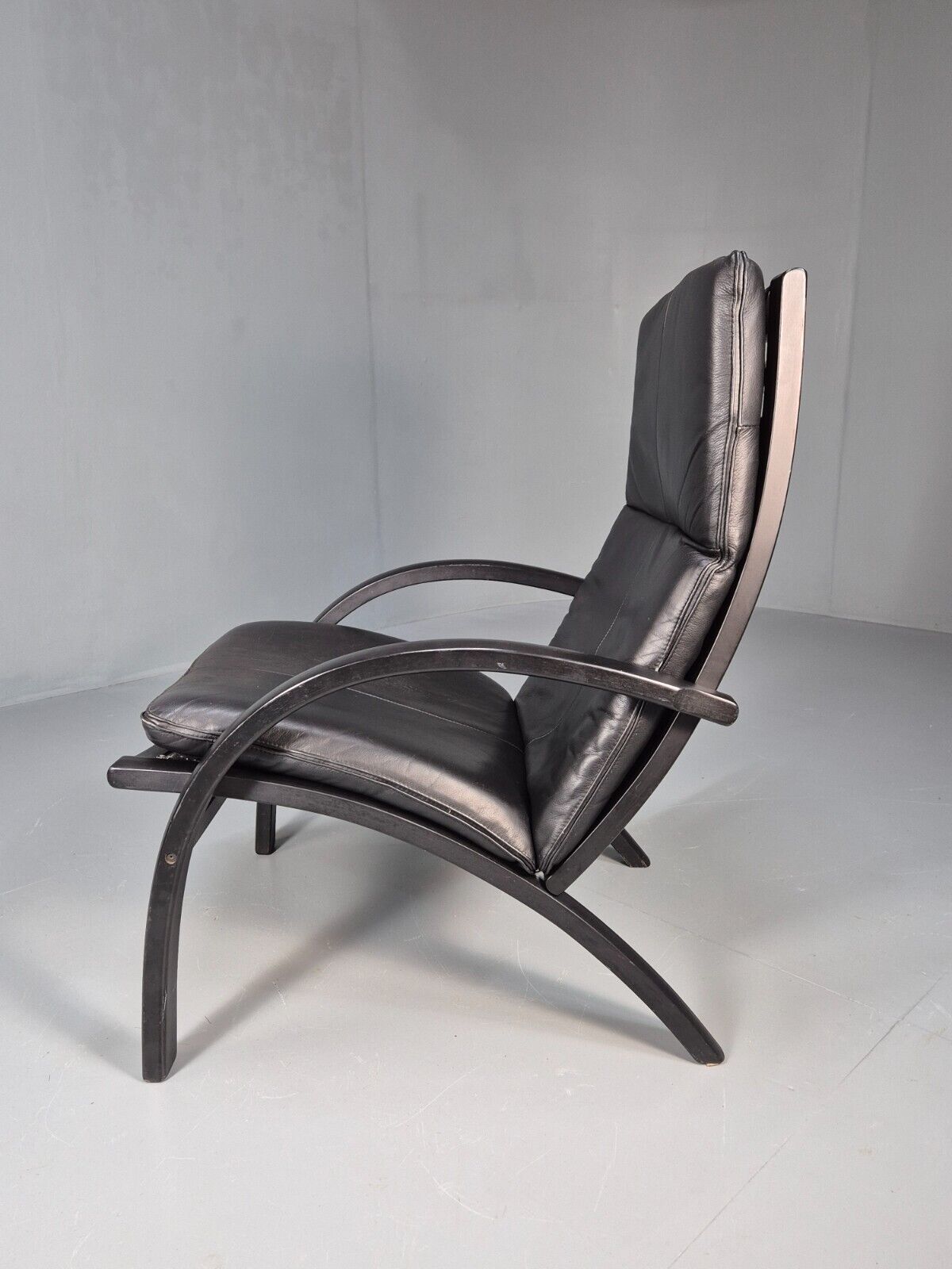 Vintage Danish Bentwood Armchair Black Leather Black Frame Reclining EB8770 MBEN - UKDK FURNITURE