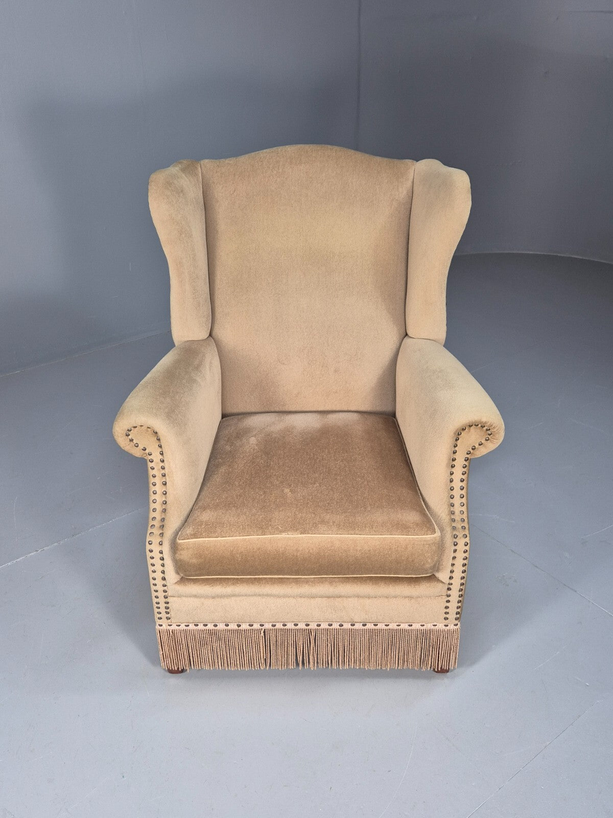 Vintage Danish Wing Back Lounge Chair 1950s Retro Tassels and Floral EB9013 VCLO - UKDK FURNITURE