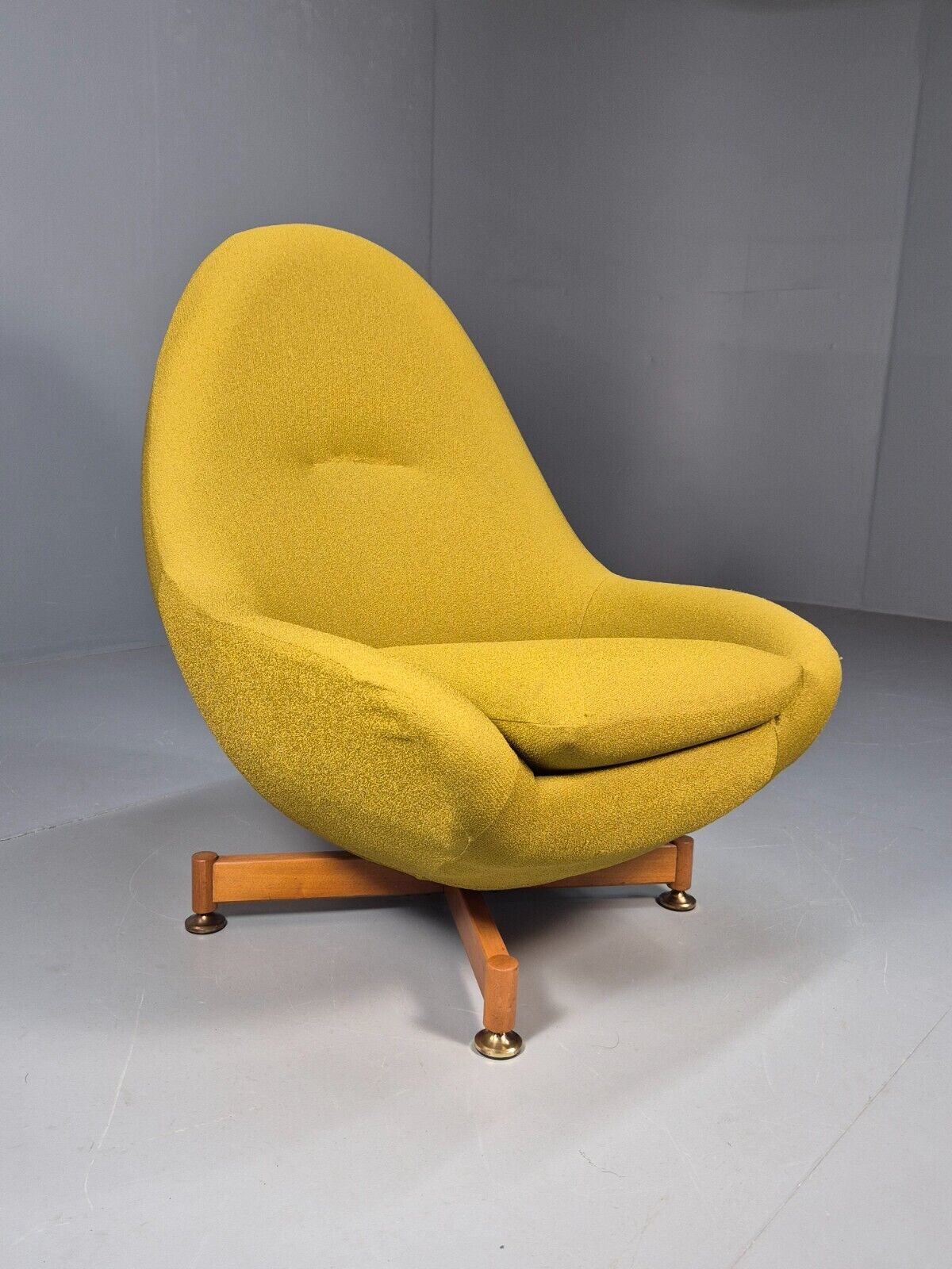 Vintage Greaves Thomas Teardrop Swivel Chair, Yellow Stretch Cover EB9222 MSWI - UKDK FURNITURE