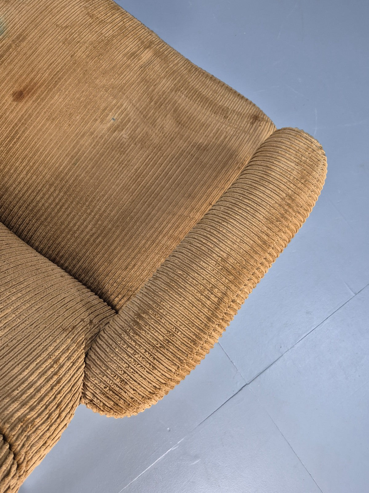 1970s Swivel Chair and Footstool Gold Corduroy Chrome Danish Elu EB10688 MSWI12