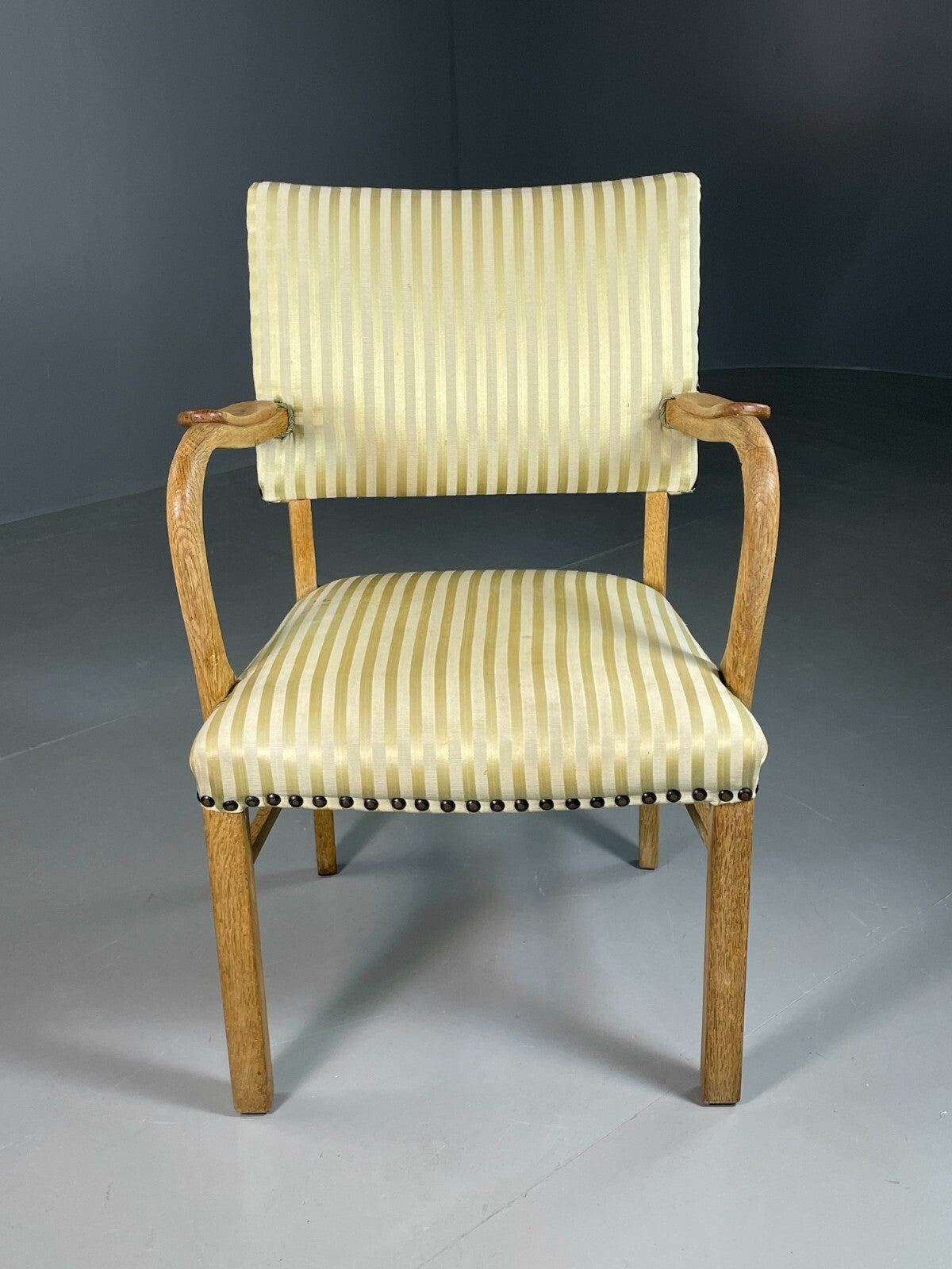 Vintage Danish Desk Chair Green Stripe Oak Frame 1950s Retro MCM EB6706 MDIN - UKDK FURNITURE