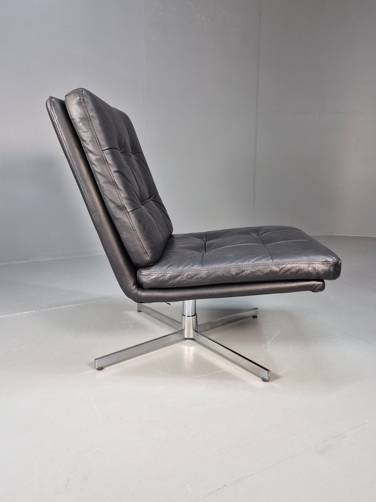 Vintage Danish Black Leather Swivel Chair 1990s Retro MCM EB9238 MSWI - UKDK FURNITURE