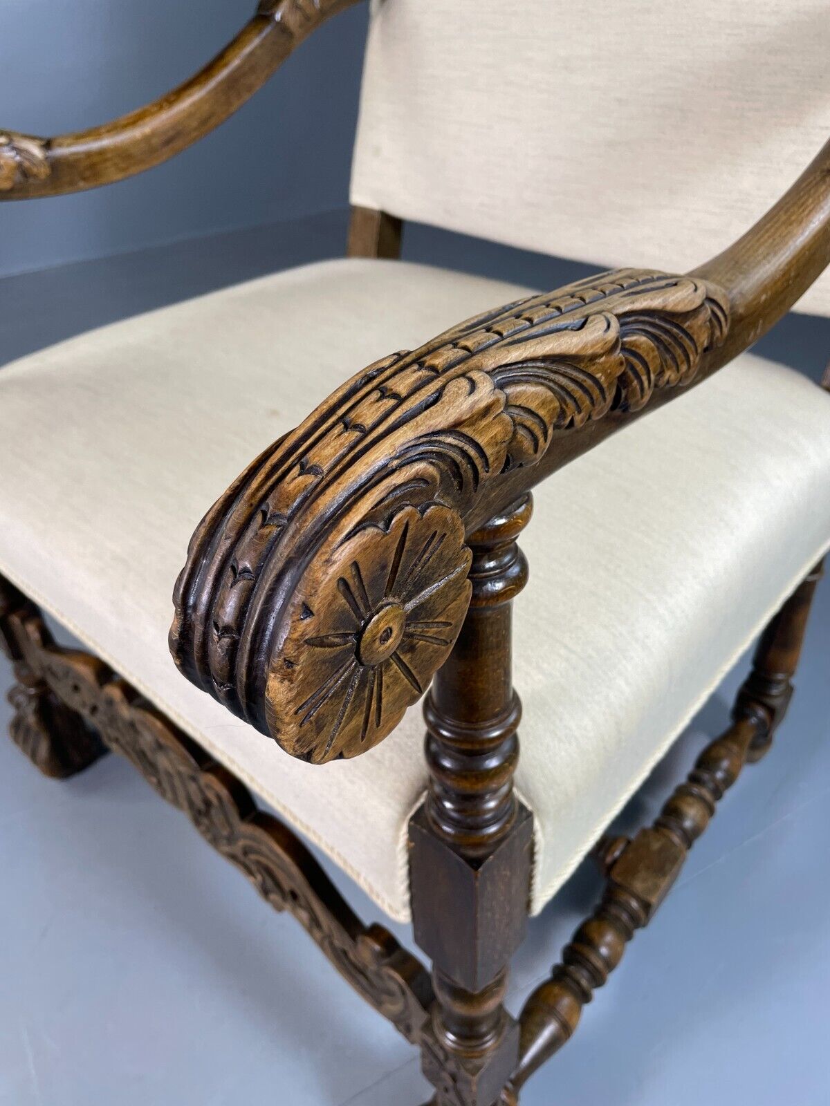 Vintage Danish Lounge Chair Cream Cotton Oak Frame Antique Style EB6917 VNOR - UKDK FURNITURE