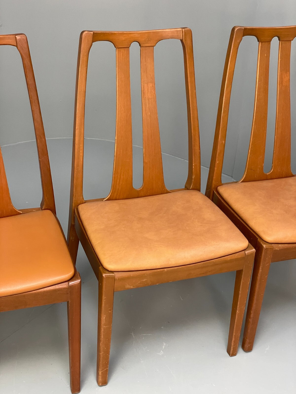 Vintage Nathan Tan Dining Chairs Set Of 4 Vinyl Mahogany 1970s EB9728 MDIN - UKDK FURNITURE