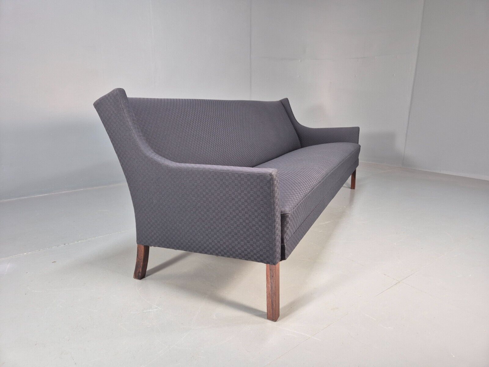 Vintage Danish 3 Seat Sofa Blue Check Cotton Mogensen MCM 1960s EB8589 M3SS - UKDK FURNITURE