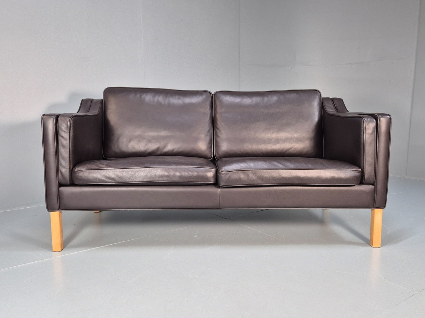 Mid Century Two Seater Sofa Danish Black Leather Mogensen Vintage  EB10107 M2SS5