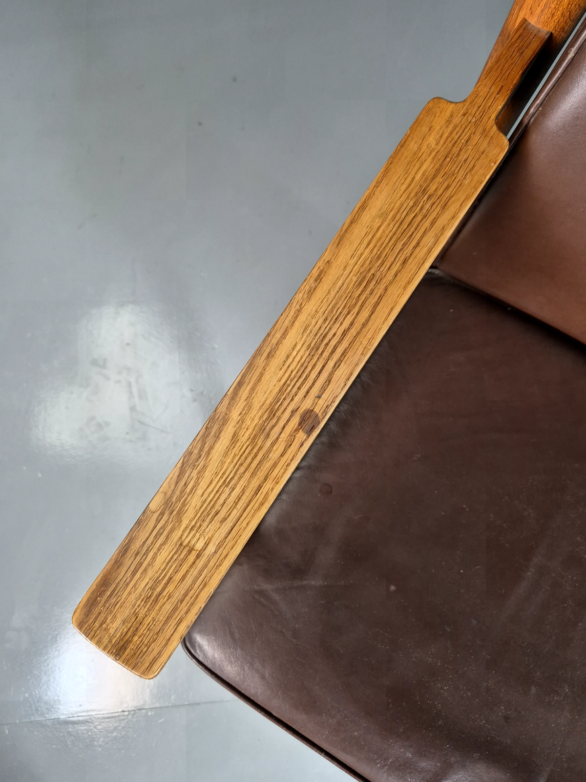 Vintage Scandinavian Elbow Chair Brown Leather Oak Frame Retro MCM EB7021 MNOR - UKDK FURNITURE