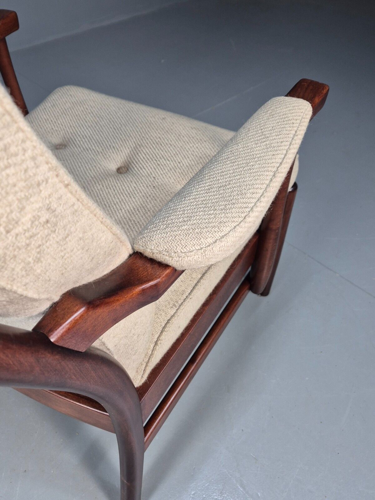 Vintage Danish Lounge Chair Beige Wool Wood Frame 1970s Retro EB8539 MNOR - UKDK FURNITURE
