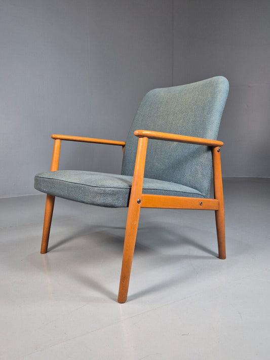 Vintage Danish Lounge Chair Blue Upholstery Beech Frame Retro MCM EB7737 MNOR - UKDK FURNITURE