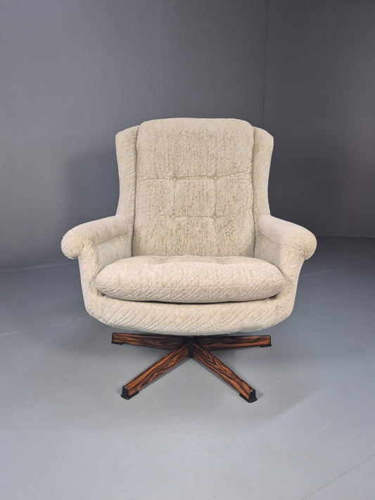 1980s Swivel Bucket Chair Mid Century Modern Rosewood Base Retro EB10649 MSWI1