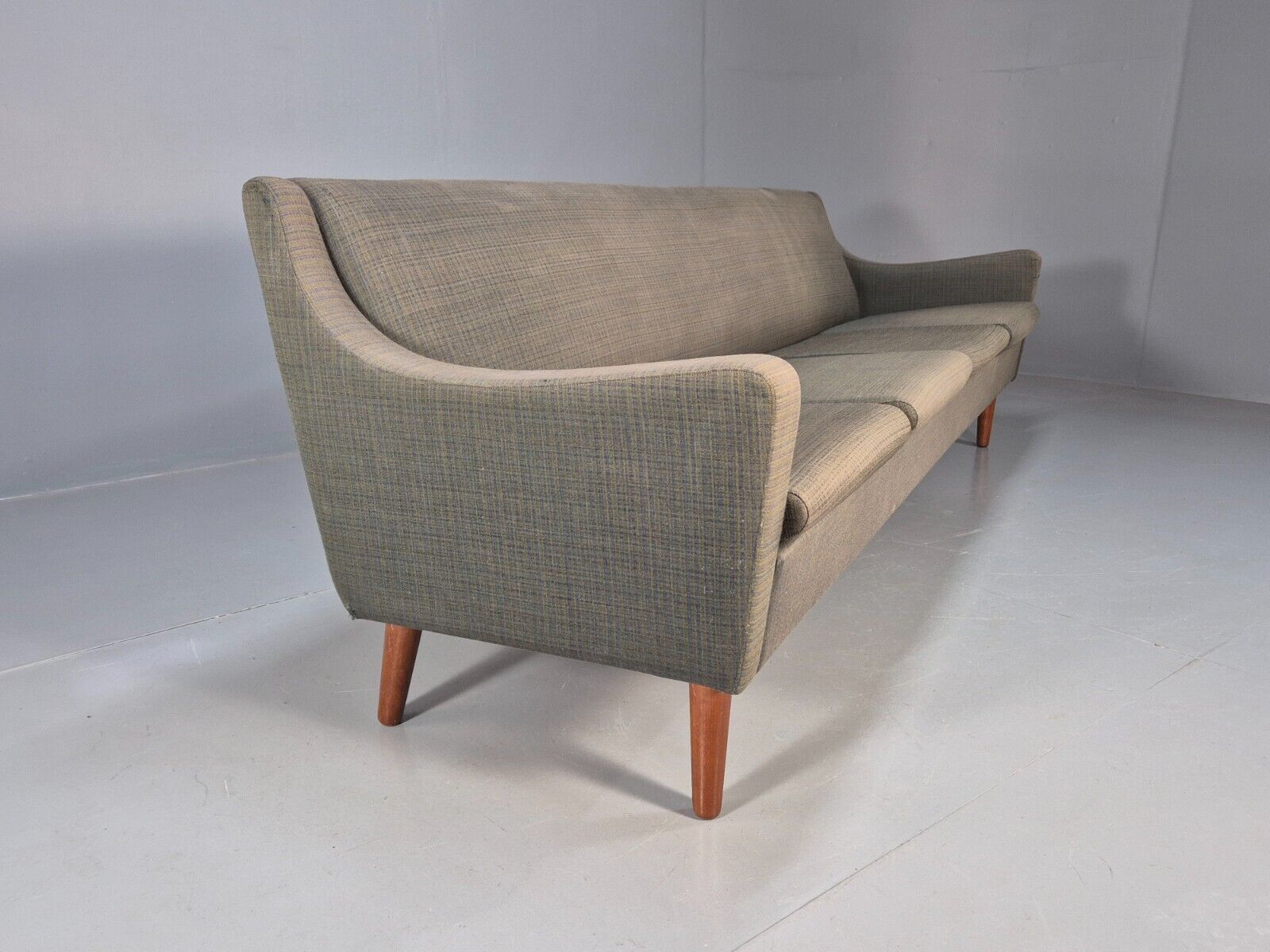 Vintage Danish 4 Seat Sofa Blue Green Wool Teak Legs MCM 1960s Retro EB8742 M4SS - UKDK FURNITURE