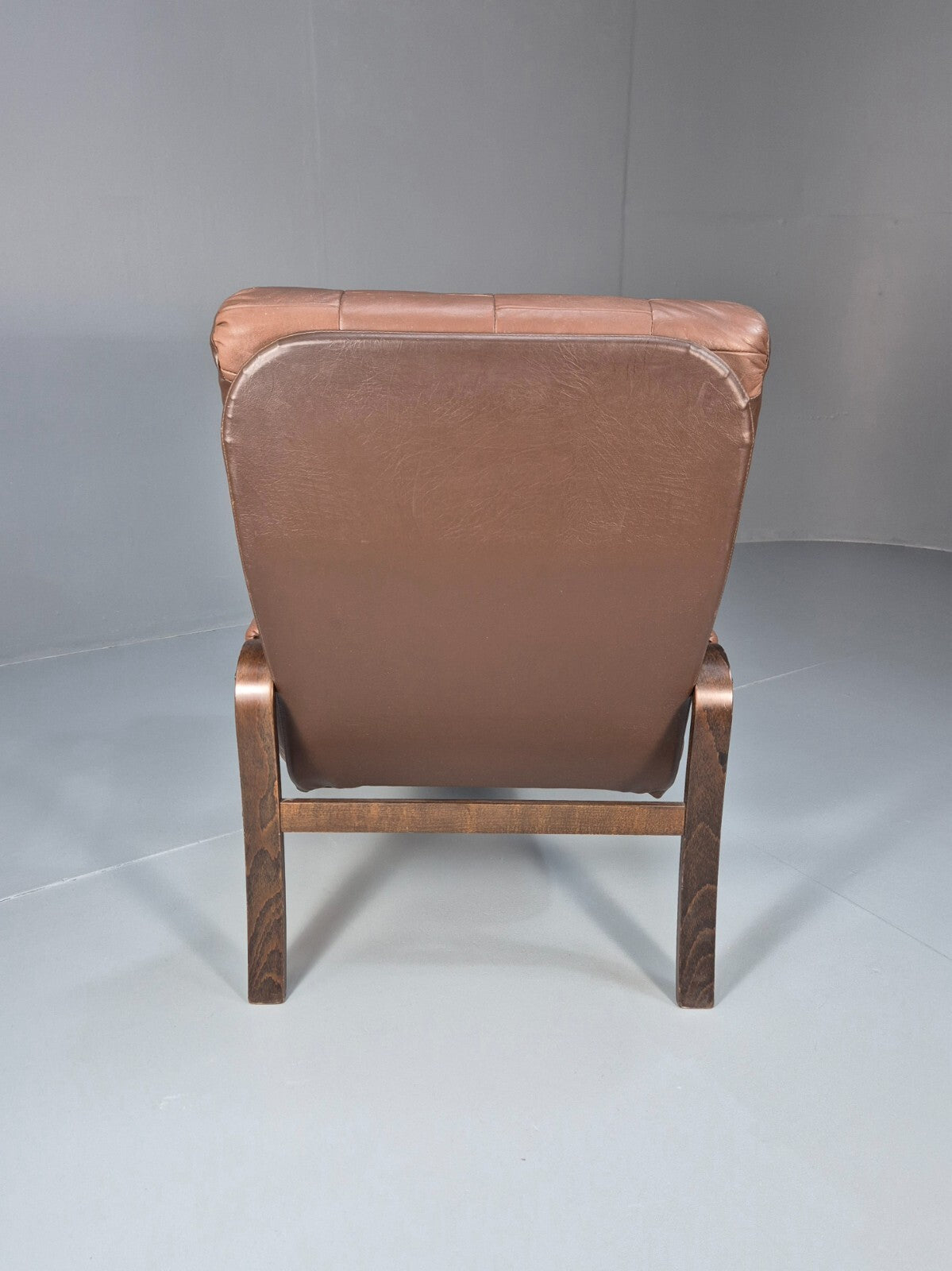 Vintage Danish Bentwood Lounge Chair Brown Leather Buttoned 1970s EB9486 MBEN - UKDK FURNITURE