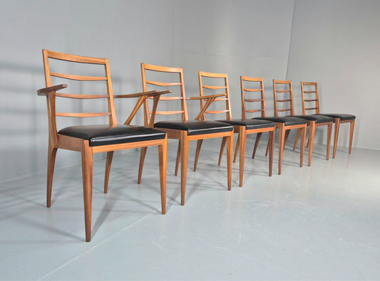 6 Vintage Mcintosh Dining Chairs Teak Frame Black Vinyl MCM Retro EB11667 MDIN1