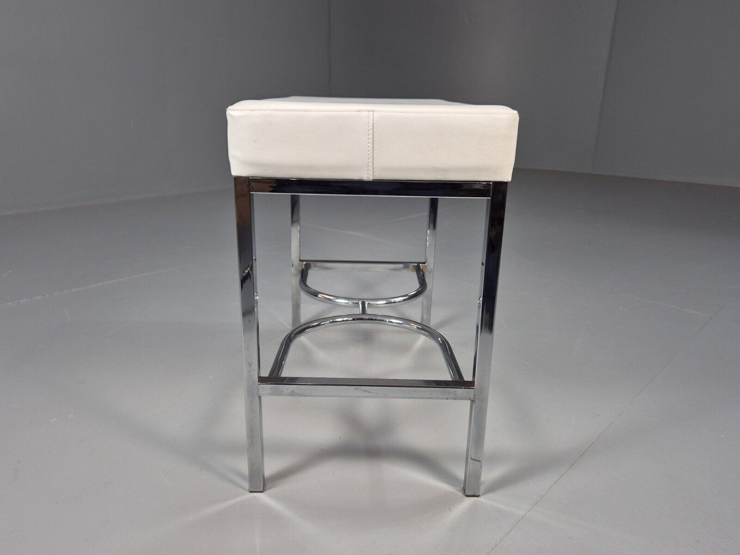 VintagePiano or Dressing Table Stool White Vinyl Chrome 1980s Retro EB9162 MFOO - UKDK FURNITURE