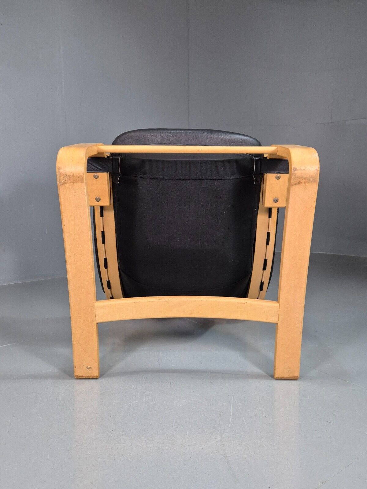 Vintage Danish Lounge Chair Black Leather Bentwood Skippers Retro EB7591 MBEN - UKDK FURNITURE