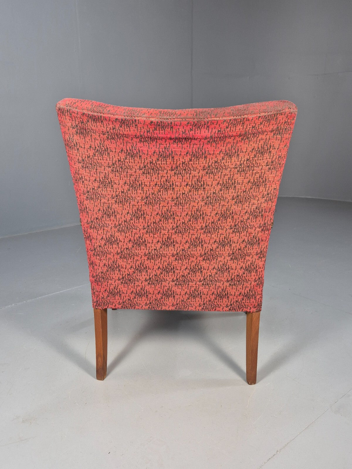 Mid Century Danish Armchair Teak Wood Red Pattern Fabric Vintage 60s EB9598 MNOR - UKDK FURNITURE