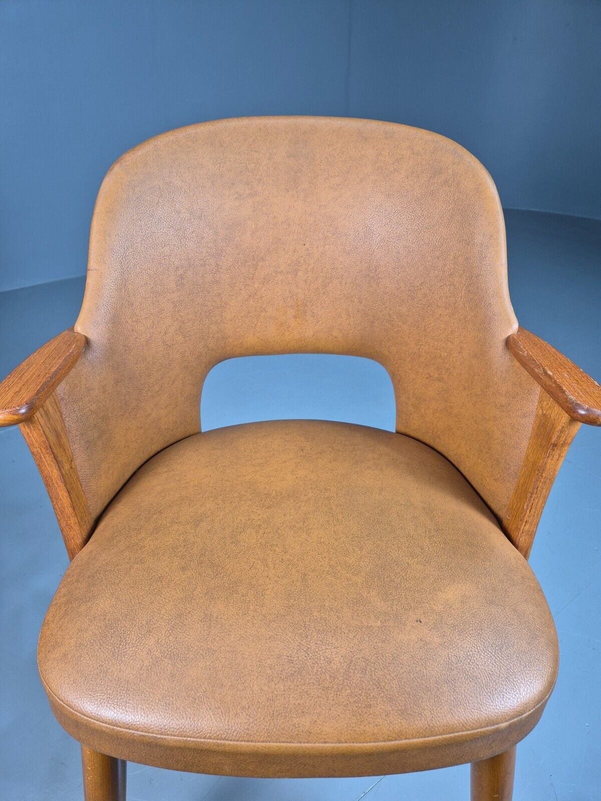 Vintage Tan Vinyl and Beech Small Arm Chair 1970s EB7663 MNOR - UKDK FURNITURE