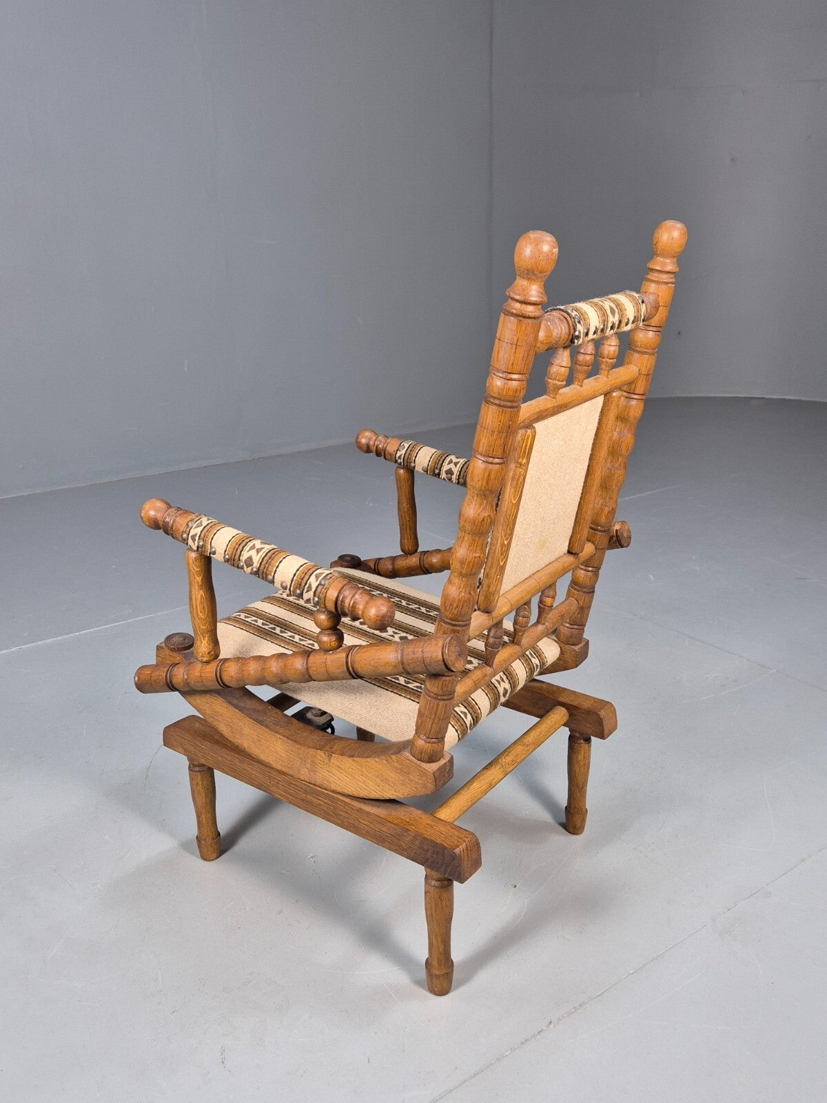Vintage Childs American Style Rocking Chair Oak and Stripe Wool EB9577 MNOR - UKDK FURNITURE