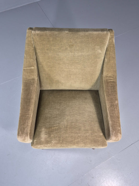 Vintage Mid Century Lounge Chair Green Velour Teak Legs 1960s Retro EB11295 MNOR1