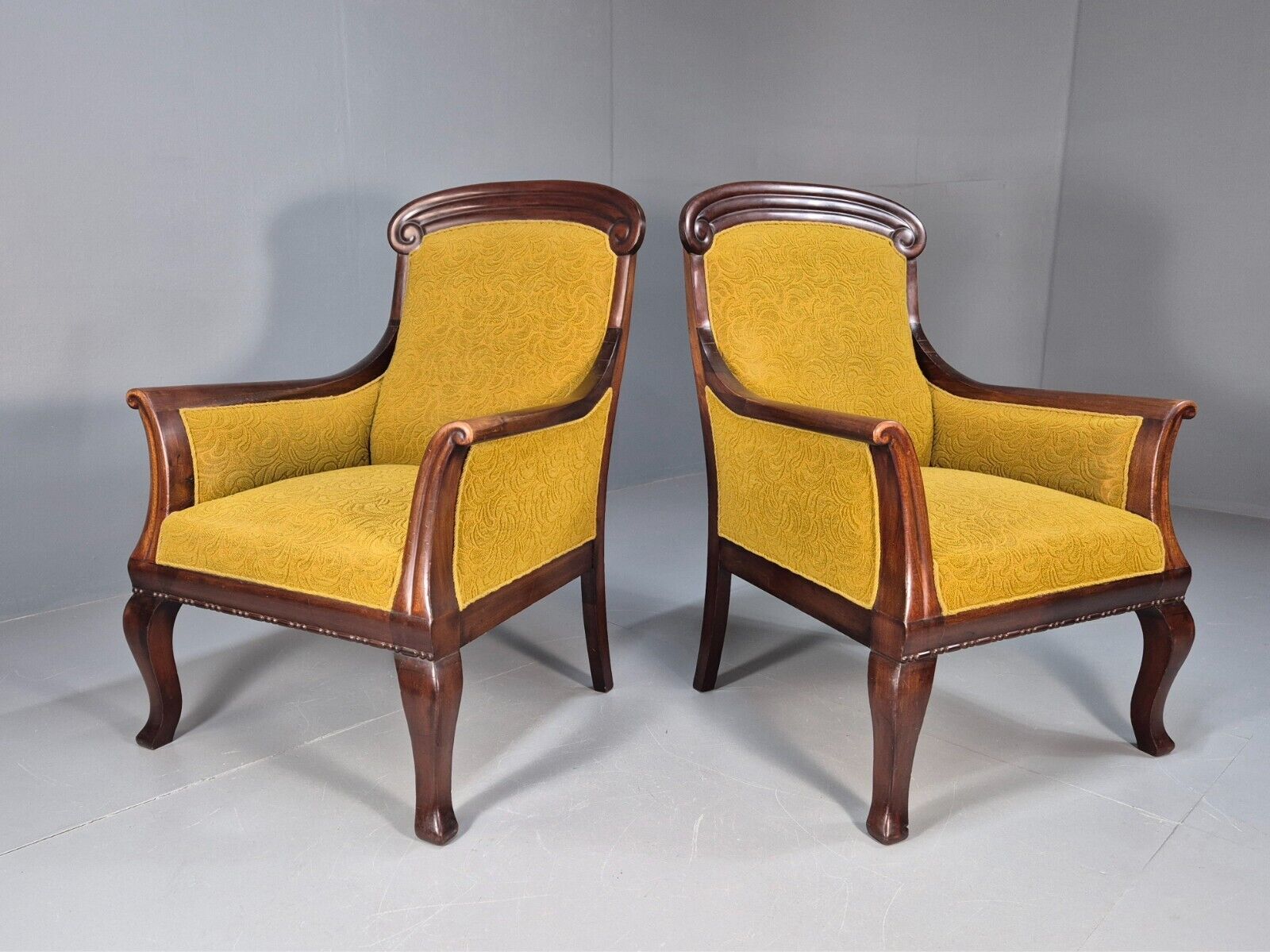 2 Danish Antique Chairs French Empire Style 1920s Mahogany Mustard EB9042 VCLO - UKDK FURNITURE