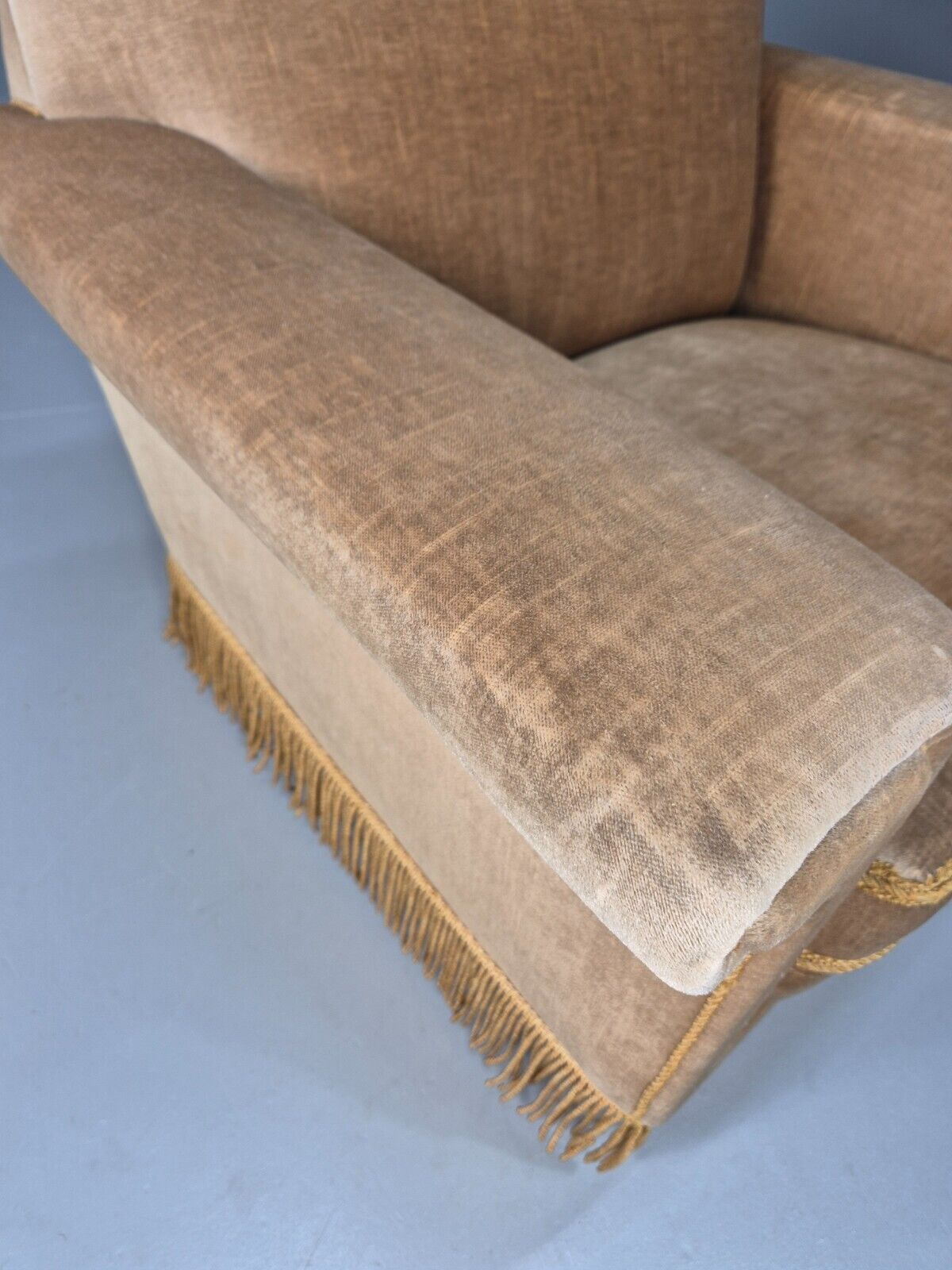 Vintage Danish Lounge Chair Gold Velour Tassels 1960s Retro MCM EB8947 VCLO - UKDK FURNITURE