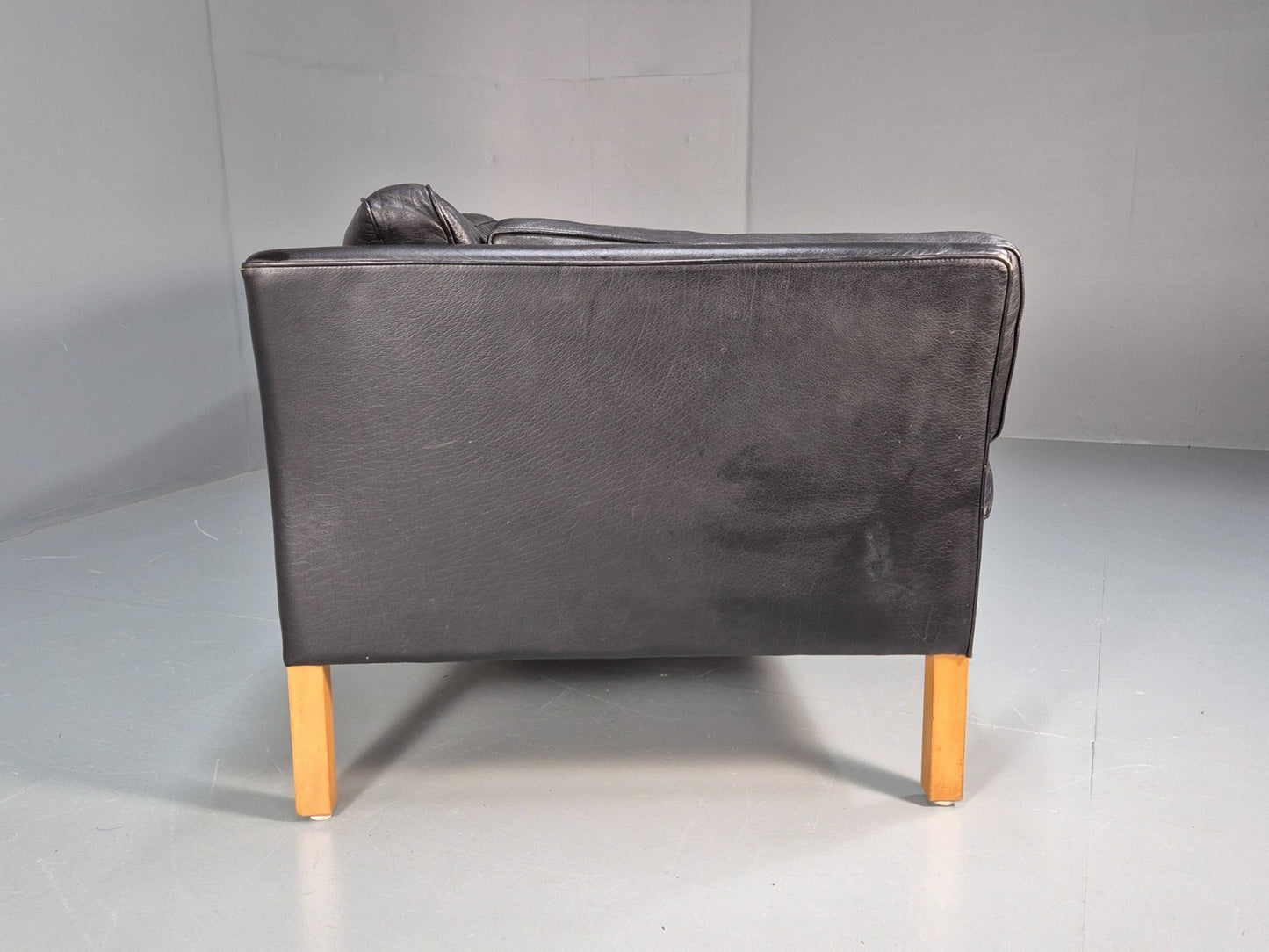 Mid Century Three Seater Sofa Vintage Danish Black Leather Retro EB10114 M3SS13