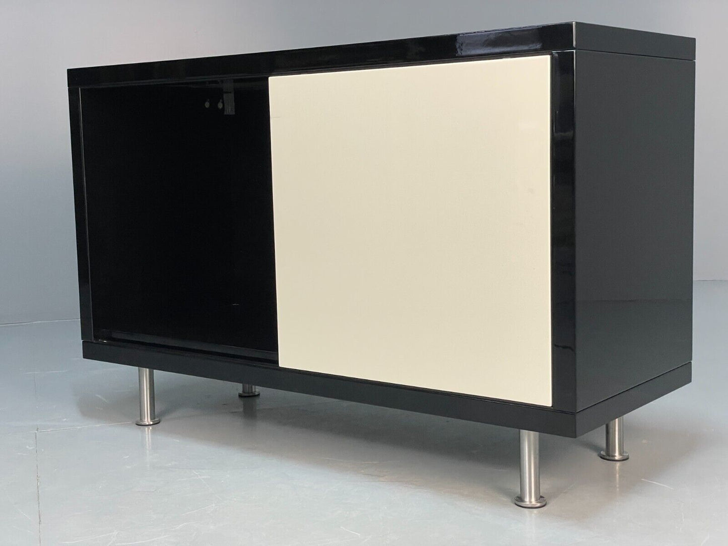 Modern Gloss Black Media Unit With Metal Legs Contemporary Storage EB8661 MWOO - UKDK FURNITURE