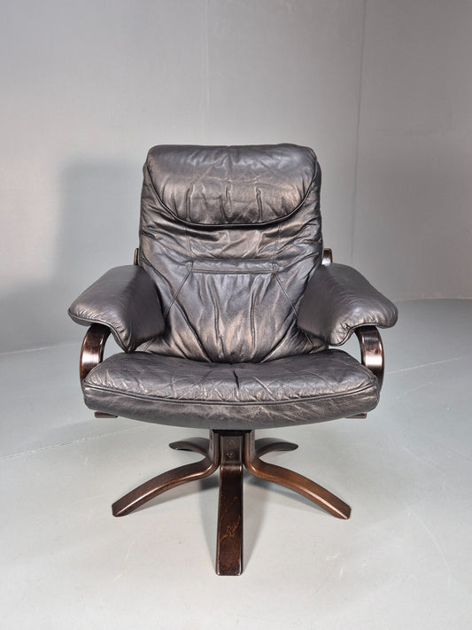 Vintage Black Leather Swivel Chair Retro Danish Design EB9276 MSWI - UKDK FURNITURE
