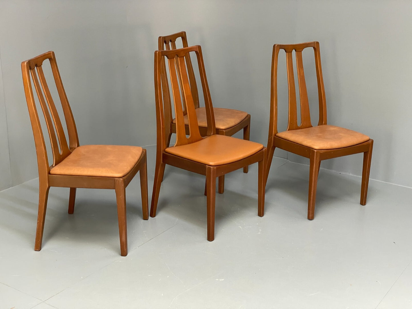 Vintage Nathan Tan Dining Chairs Set Of 4 Vinyl Mahogany 1970s EB9728 MDIN - UKDK FURNITURE