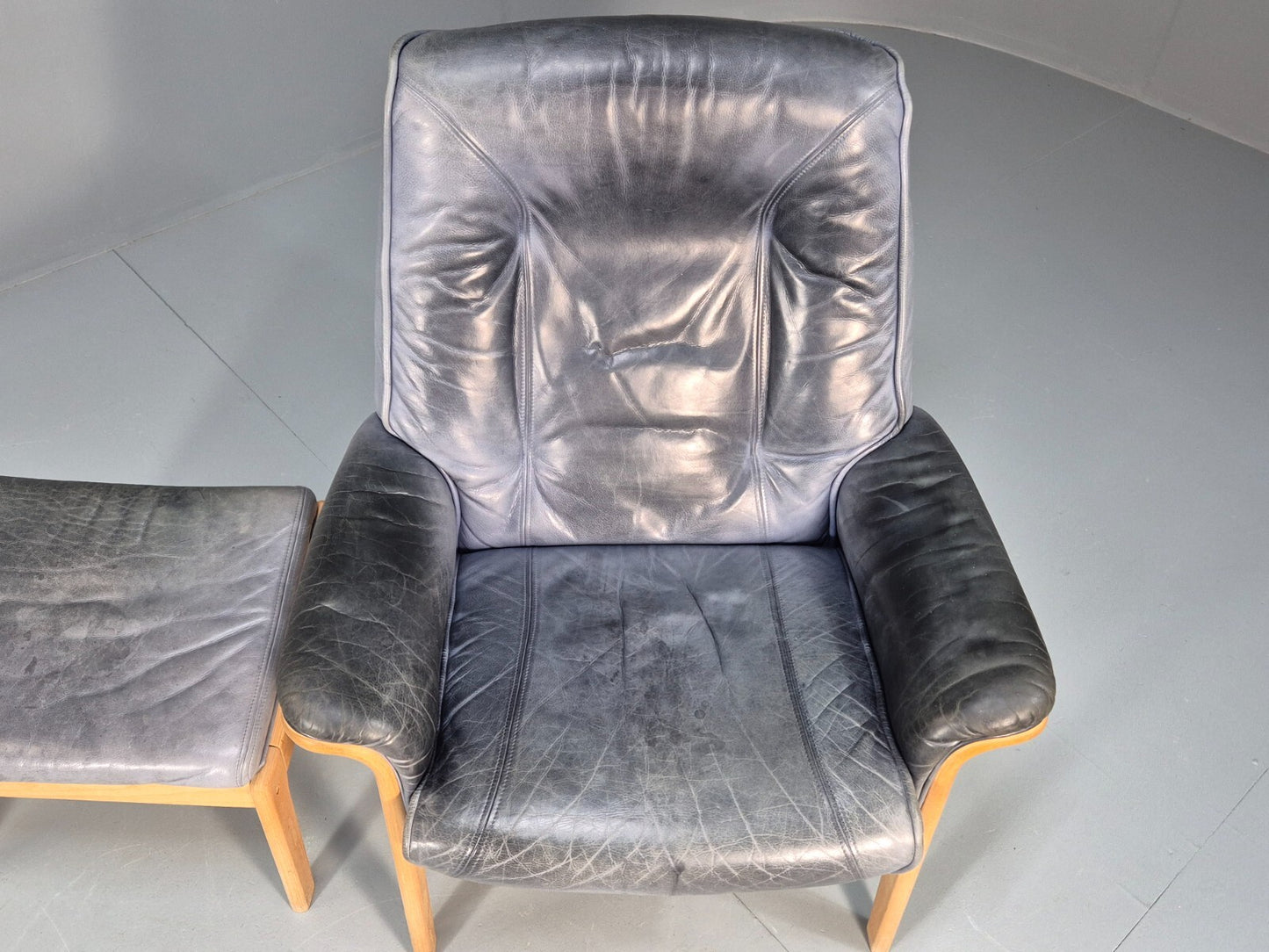 Mogens Hansen Leather Chair and Footstool Vintage Danish Design 1990 EB9270 MNOR - UKDK FURNITURE