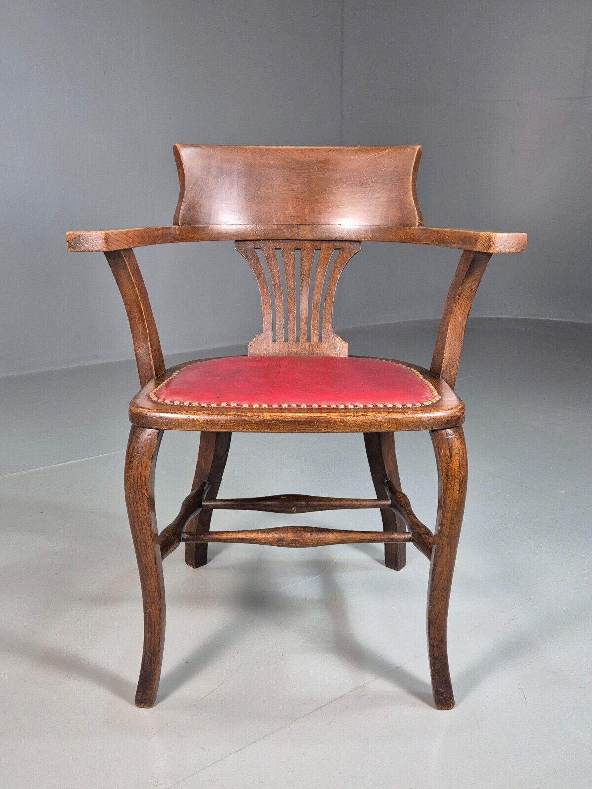 Vintage Elbow Chair Red Leatherette Oak Frame 1950s EB7871a VDIN - UKDK FURNITURE